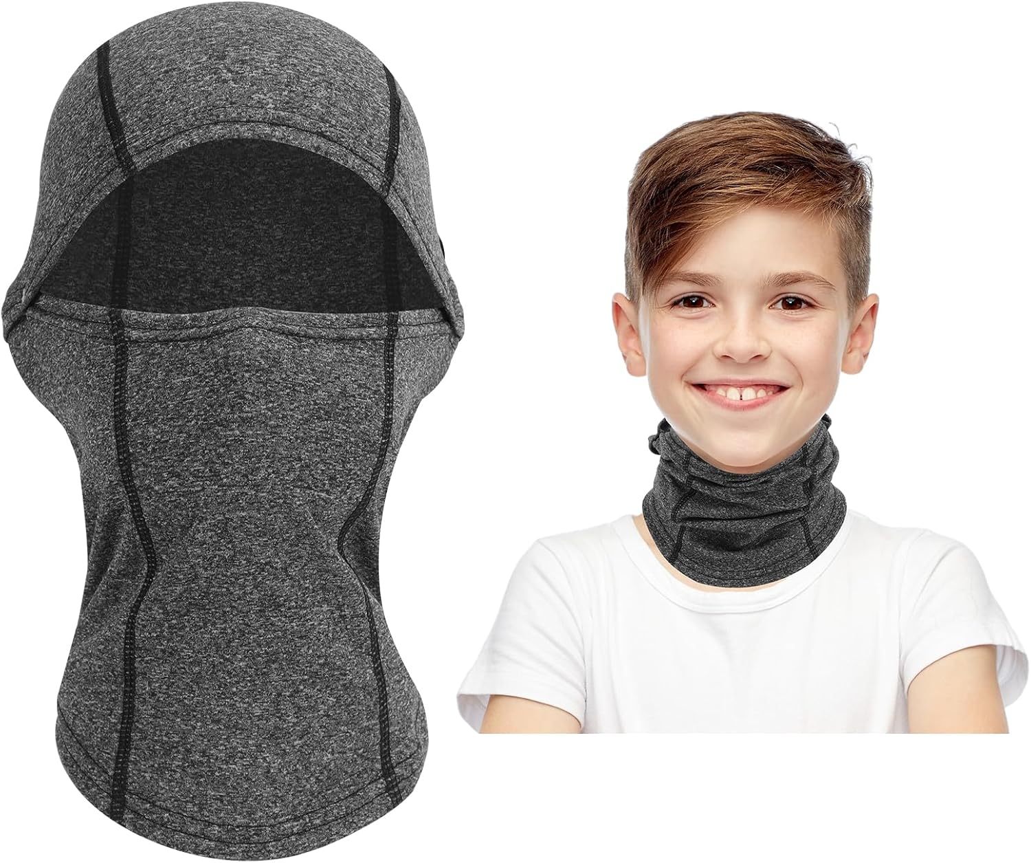 Detalle 2 de Beehow Kids Balaclava Ski Mask, Fleece Face and Neck Cover in Black