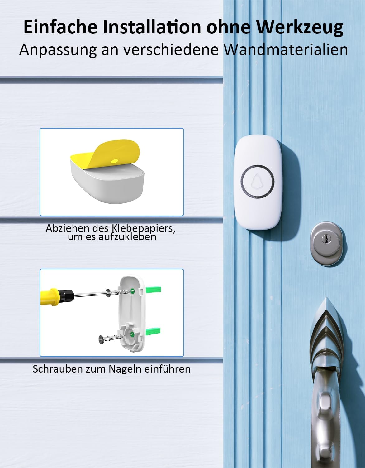 Thumbnail 2 de SECRUI Funkklingel Türklingel Set – 1 Empfänger + 2 Sender, kabellos, 58 Melodien, 120 dB, IP55