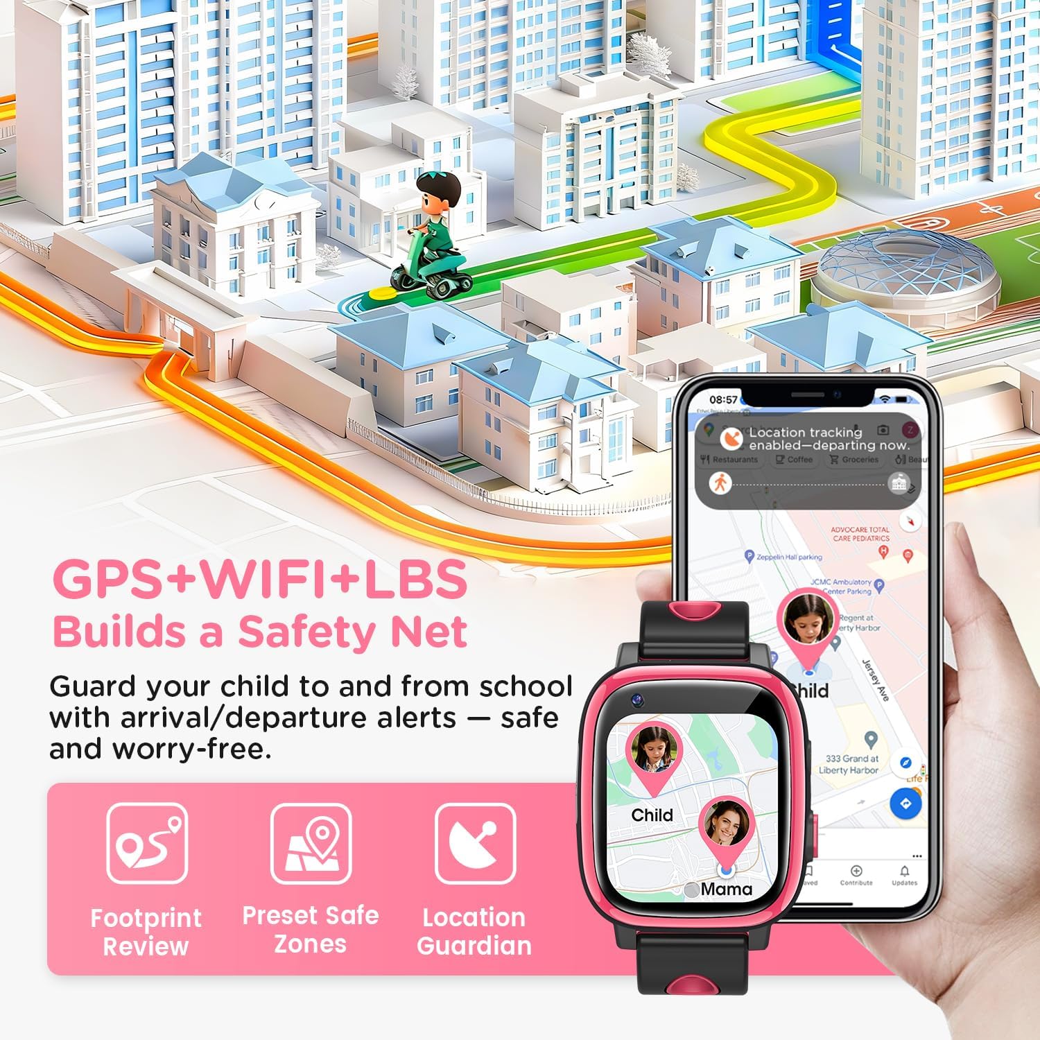 Thumbnail 3 de Whraills 2026 Nouvelle 4G Montre Connectée Enfant – Vidéo Appel, GPS, SOS, IP68, Mode École, Podomètre, Réveil, Flashlight – Rouge