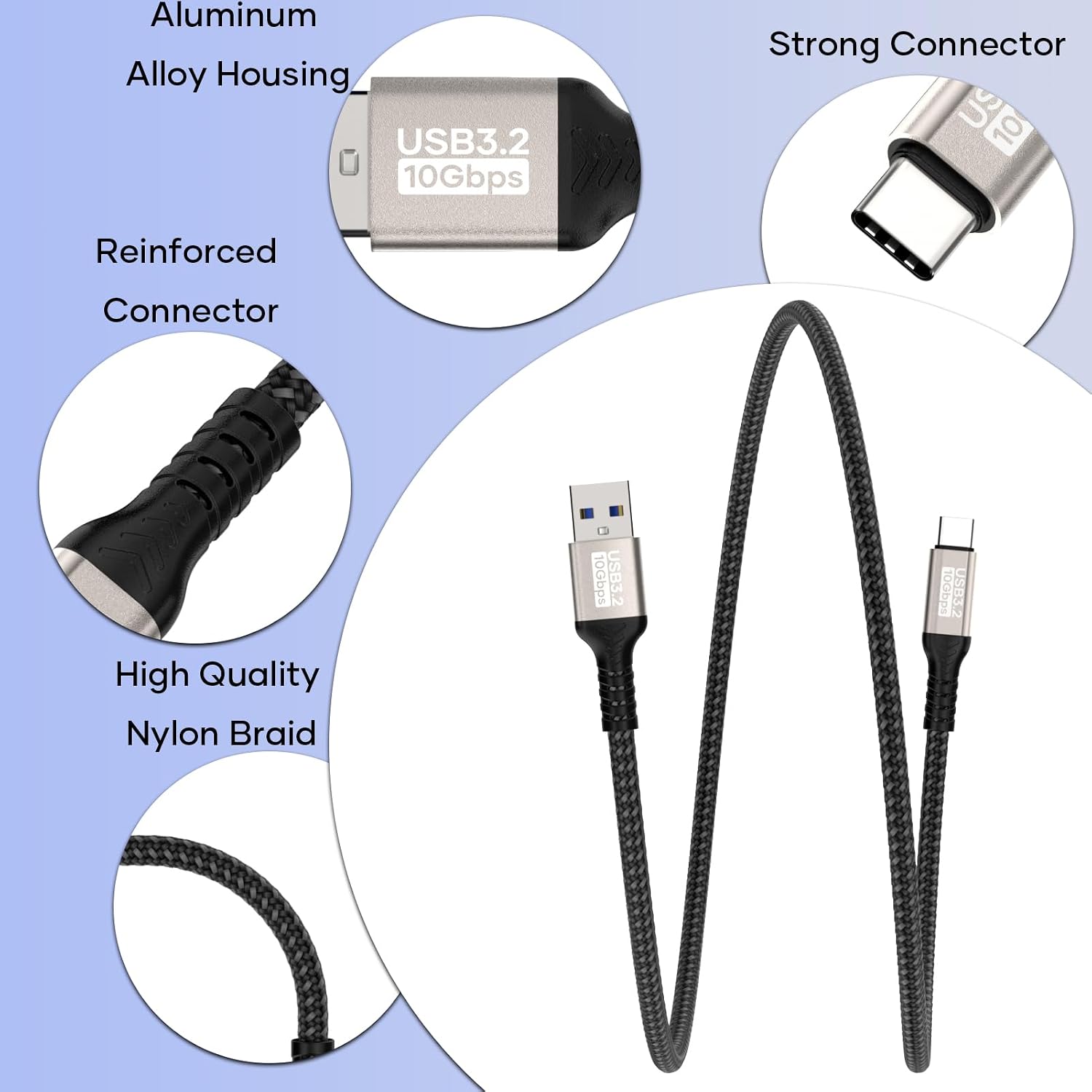 Thumbnail 4 de lalasis USB-A to USB-C Cable, 0.5 m, 10 Gbit/s, 3A Charging