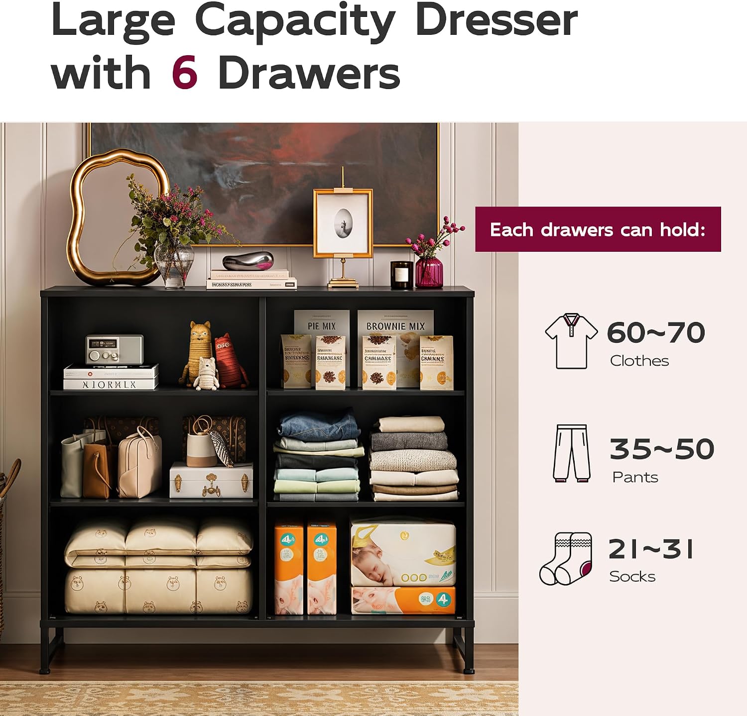 Thumbnail 4 de WLIVE Fabric Dresser with 6 Drawers
