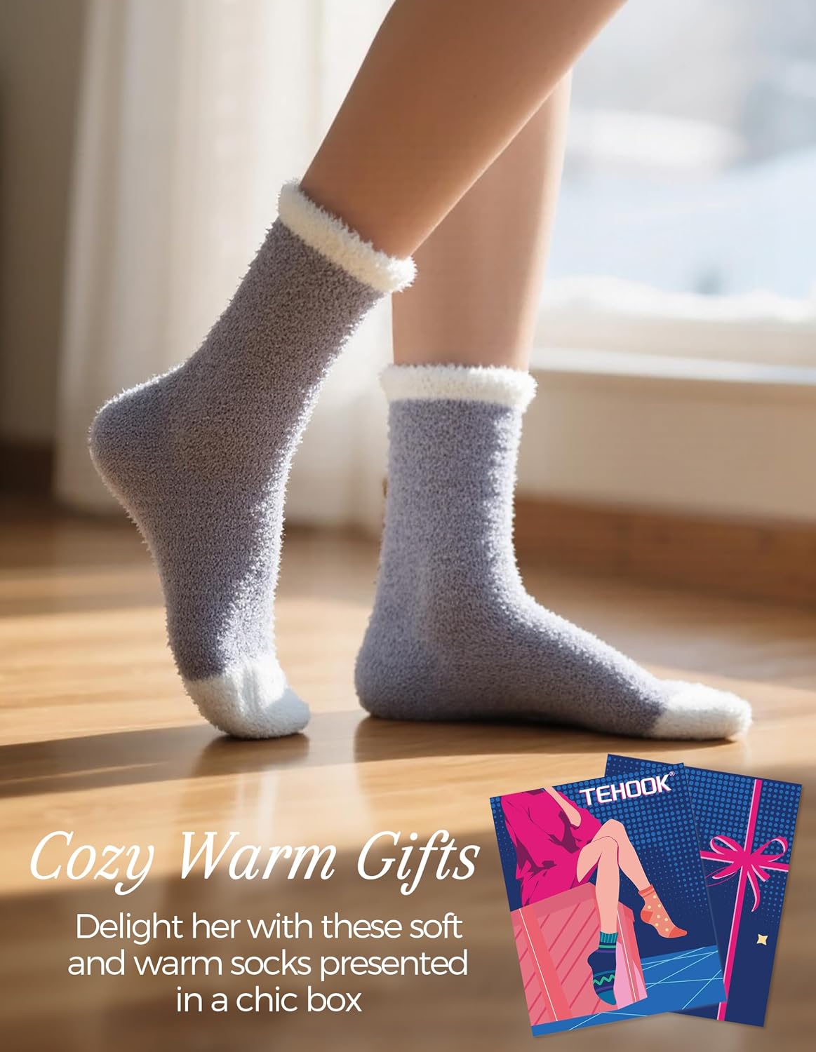 Thumbnail 1 de TEHOOK Fuzzy Socks Plush Sleeping Slipper Socks, 6 Pairs in Assorted Colors