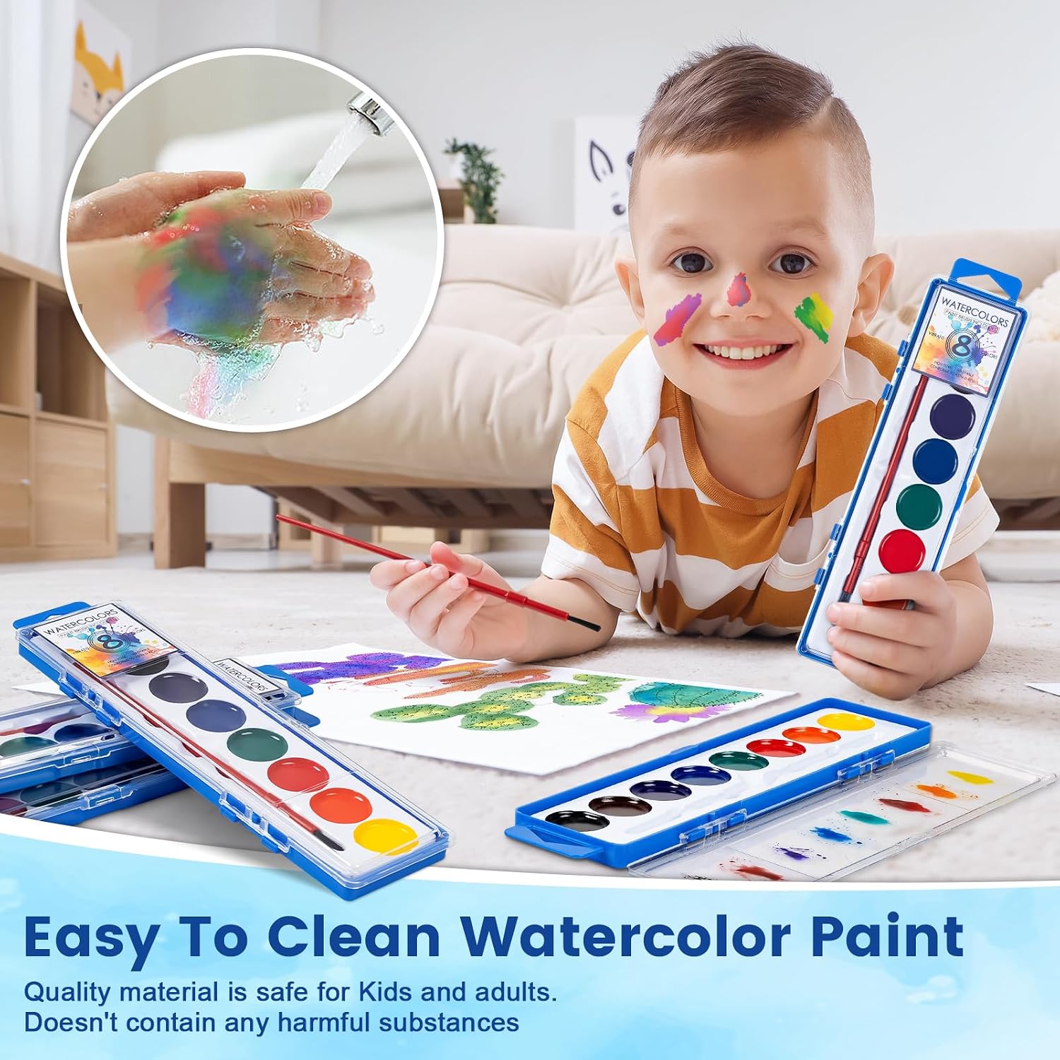Detalle de 36-Pack Watercolor Paint Set with Brush – 8 Colors, Washable and Kid-Safe