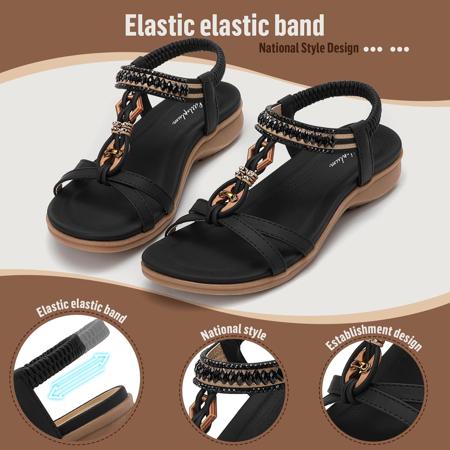 Thumbnail 4 de Littleplum Damen-Sandalen mit Strass und Kristallschmuck – flache Slip-On Sandaletten für den Sommer
