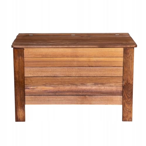 Detalle de STOLMAK Cassapanca da Giardino in Legno 80x52x40 cm, 166 L, Pino Massello Marrone – Box Porta Cuscini e Contenitore Esterno