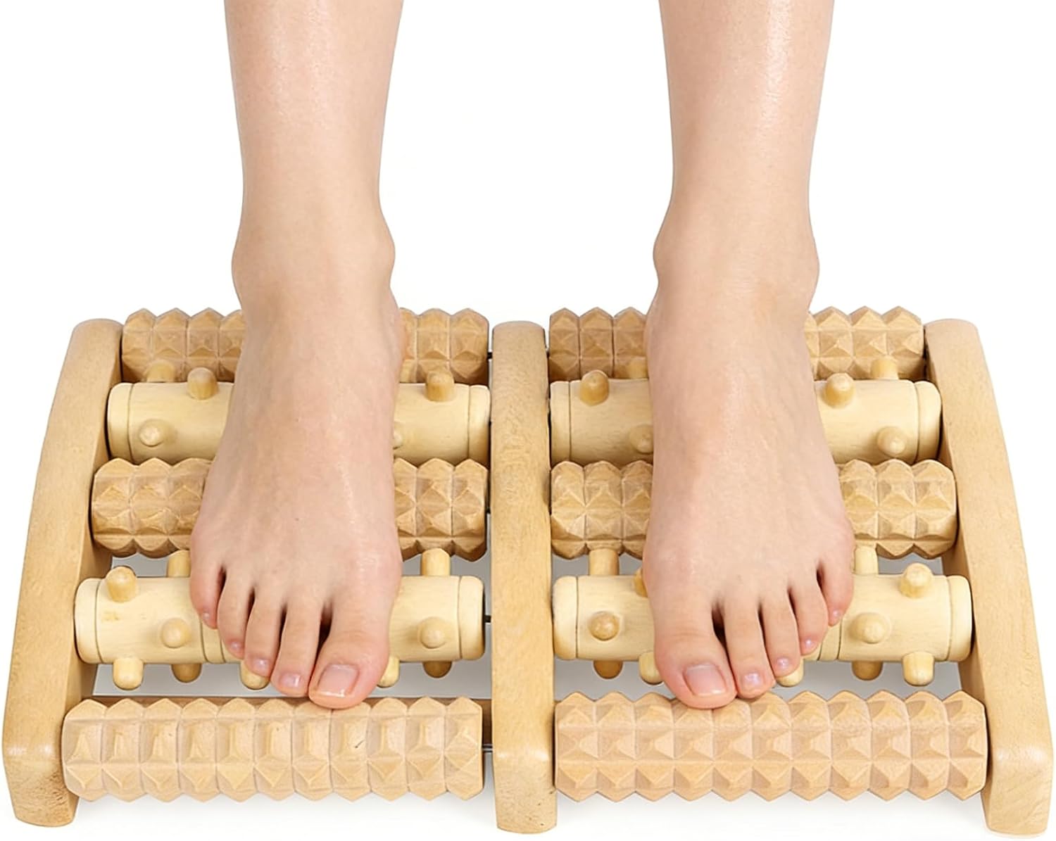 Detalle de ACWOO 4624905 fotmassagerulle i trä med böjd form och riktade tryckzoner