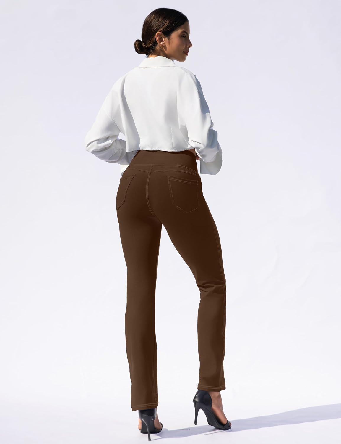 Detalle de VOOVEEYA Women's High-Waisted Straight-Leg Yoga Leggings with Pockets