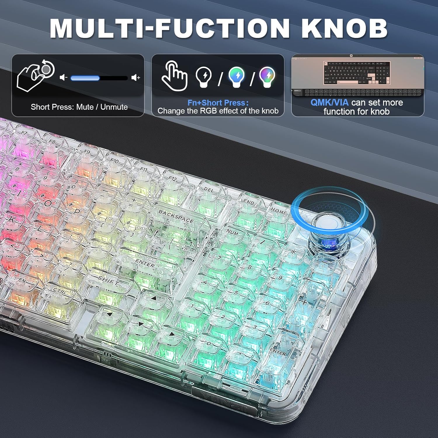 Thumbnail 6 de YUNZII X98 QMK/VIA Wireless Mechanical Gaming Keyboard with Knob (Tri-Mode, Hot-Swappable, White Crystal Switch)
