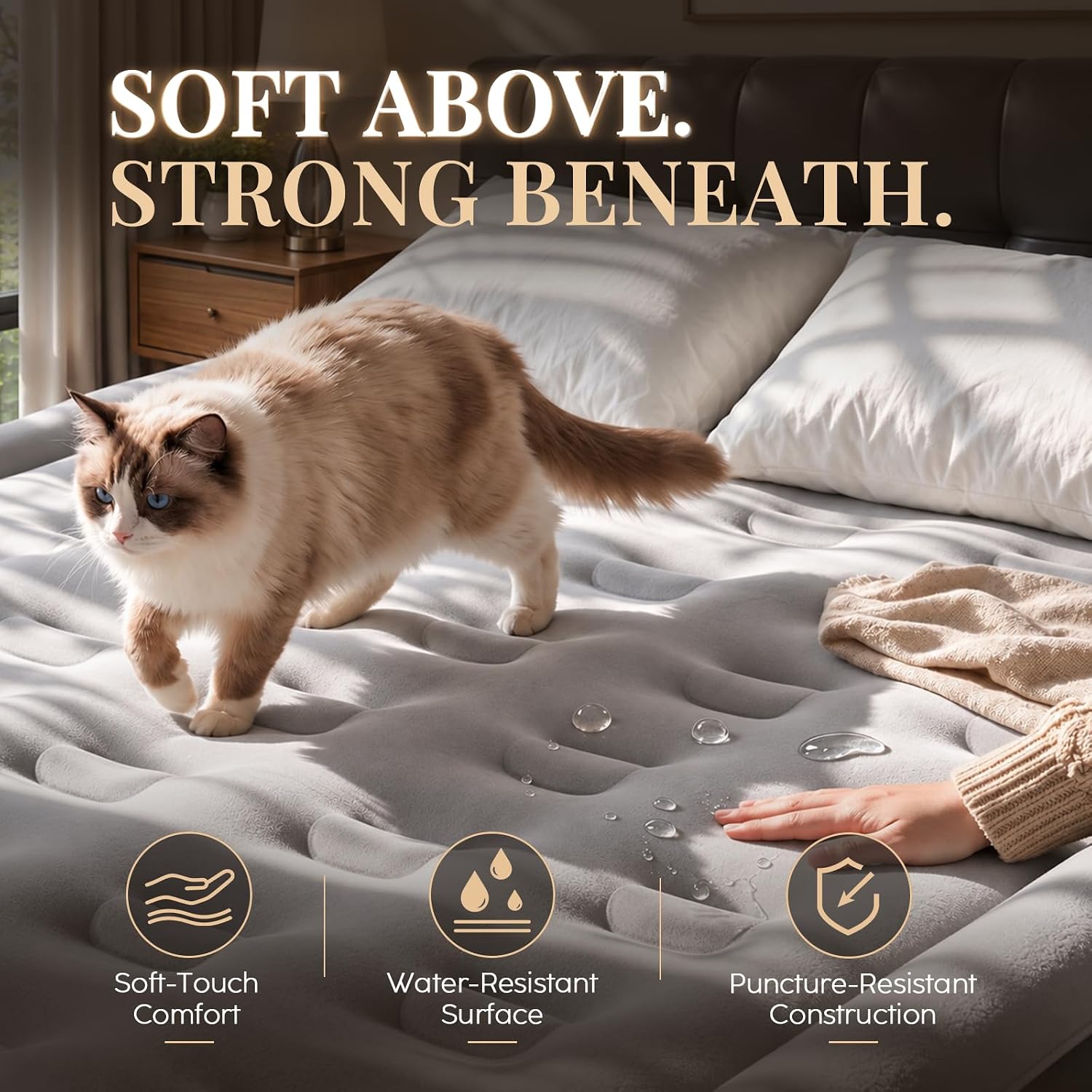 Detalle de DIVON DNYK2239 Twin Air Mattress with Built-In Pump, 18-Inch Raised Design