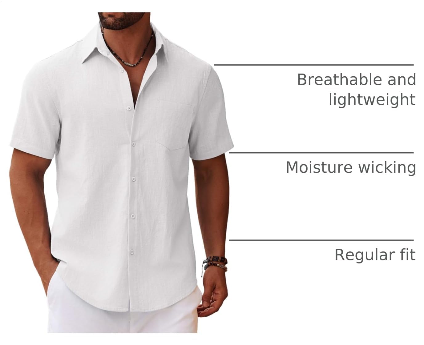 Detalle 2 de COOFANDY Men's Button Down Short Sleeve Shirt: Casual Cotton Summer Essential