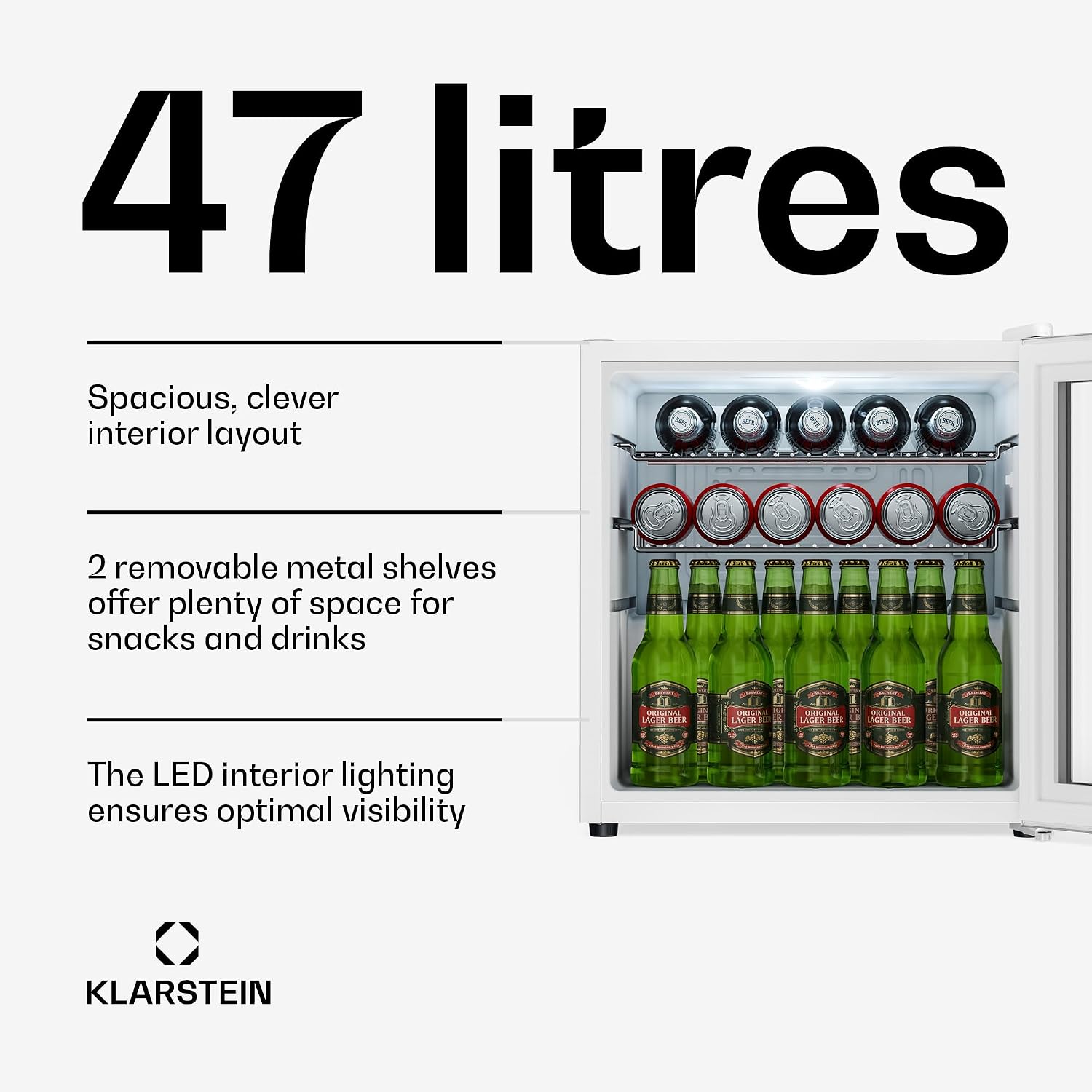 Detalle 2 de Klarstein HEA-Beersafe-L-WH 47 L Drinks Fridge with Glass Door and LED