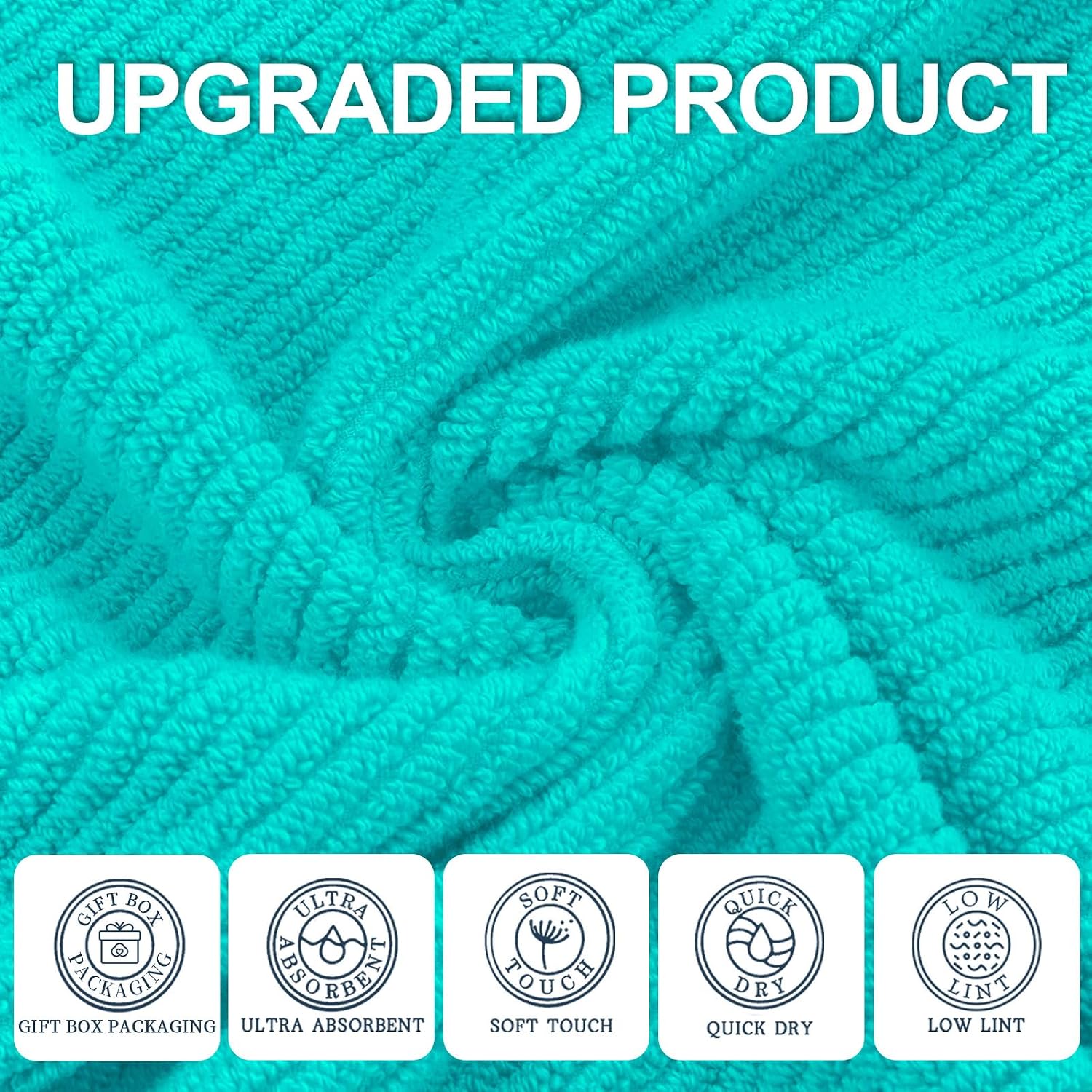 Detalle de Turquoise 100% Cotton Washcloths (Set of 6, 13"x13") — Soft, Absorbent, Quick-Dry