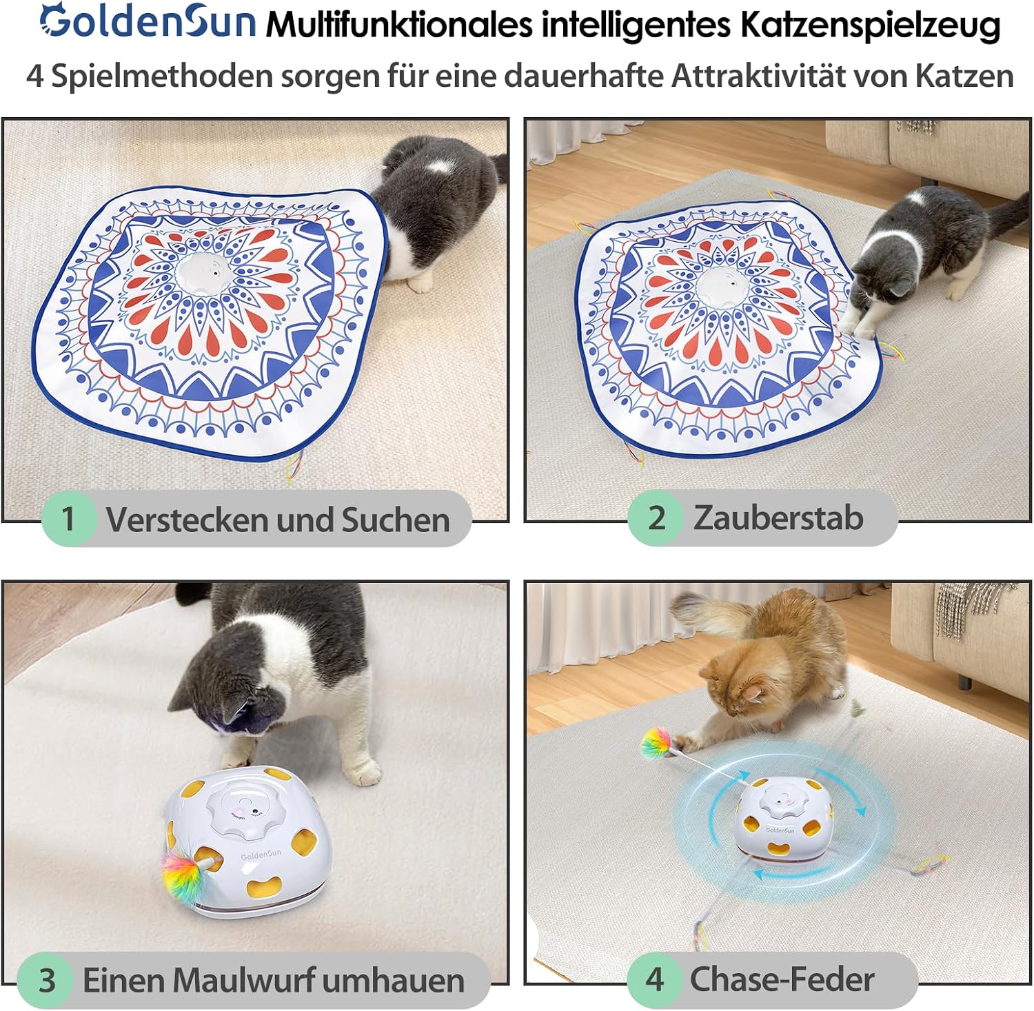 Detalle 2 de GoldenSun Katzenspielzeug 4-in-1 mit 2000 mAh