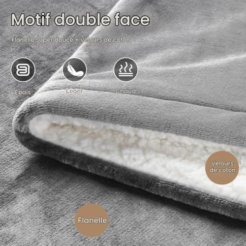 Detalle de OneAmg Couverture chauffante 155 × 180 cm en flanelle grise, 6 niveaux