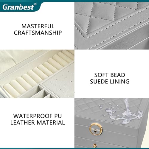 Thumbnail 3 de Granbest Portagioie a 3 strati con 2 cassetti – Porta gioielli in pelle grigio