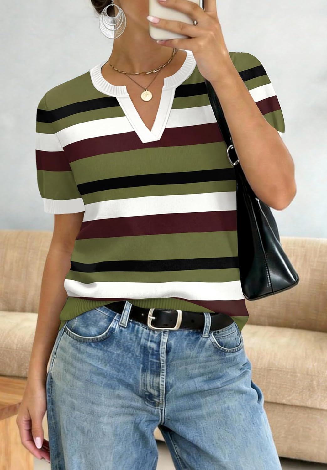 Thumbnail 2 de WIHOLL Short Sleeve Sweater Tops: 2026 Spring/Summer V-Neck Knit for Business Casual