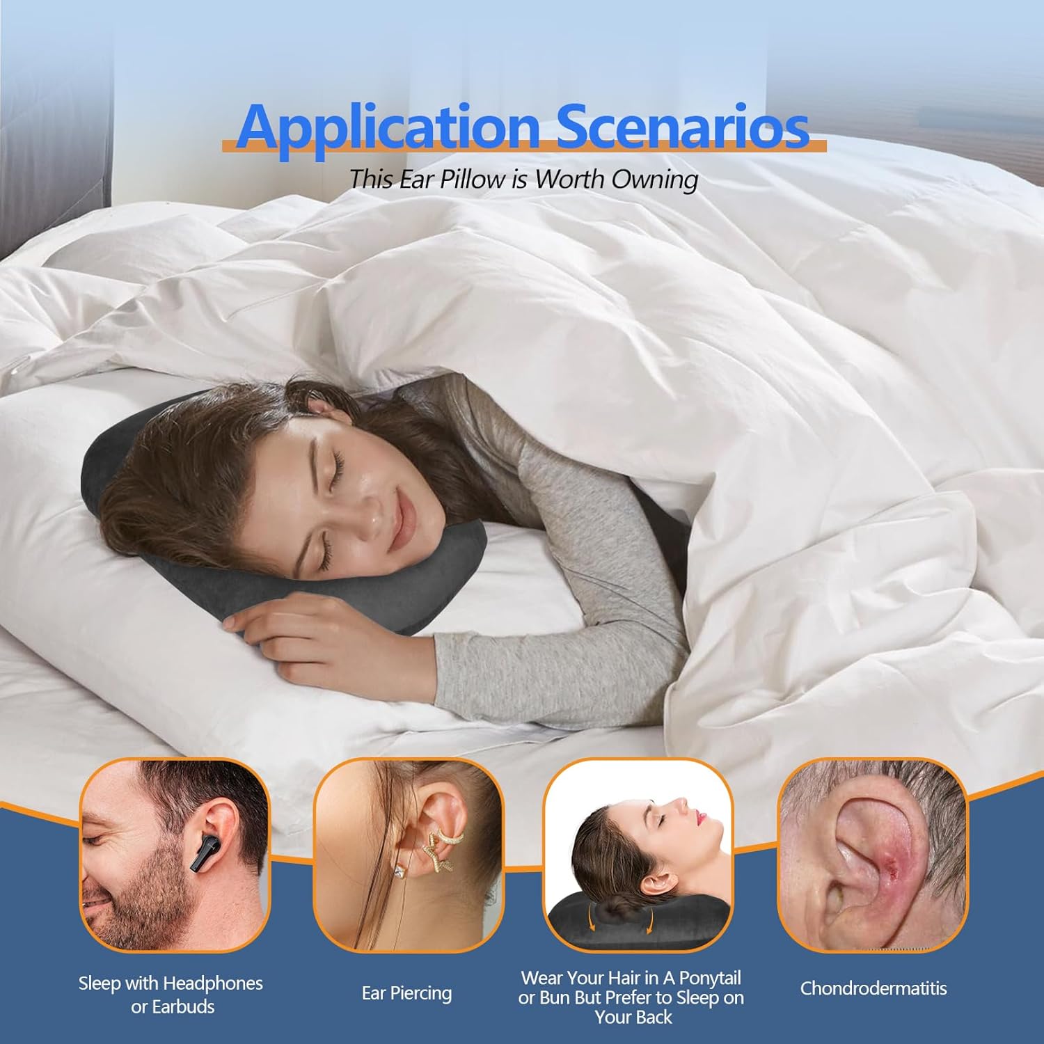 Detalle de Babyezz Ear Piercing Hole Pillows – Seitenschläferkissen mit Ohrenloch (Schwarz)