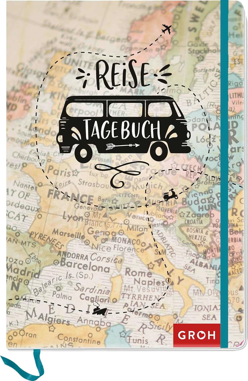 Detalle de Groh Verlag Reisedagbok (karta), resejournal i formatet 12,5 × 1,1 × 17,7 cm