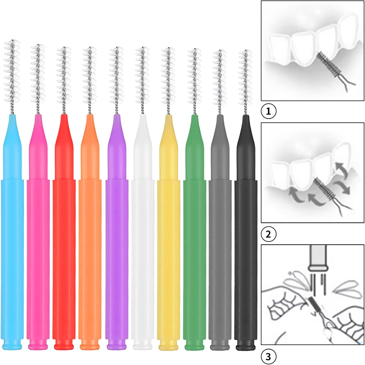 Detalle de RAYITO 100 Pieces Interdental Brushes & Mini Floss Sticks (6 Sizes, Soft) for Braces