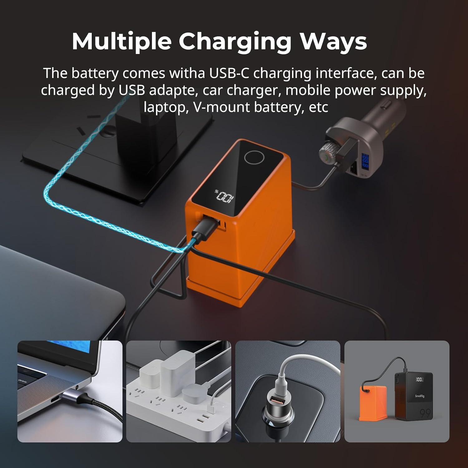 Detalle de SMALLRIG 10500mAh Batterie pour Sony NP-F970/NP-F750/NP-F550 – Charge rapide USB-C PD 36W et Écran OLED