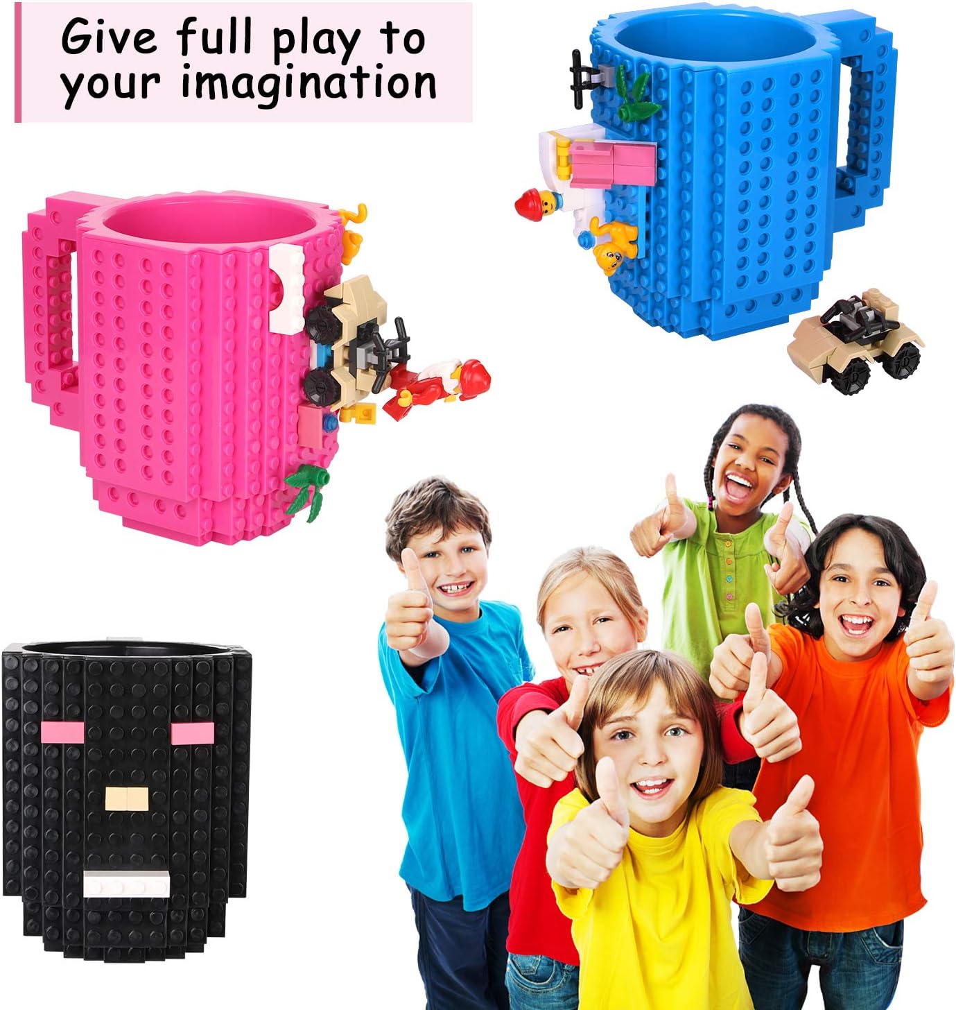 Detalle 2 de Sinnsally MKB771 Build-On Brick Mug, Pink, 450 ml, Building-Block Surface