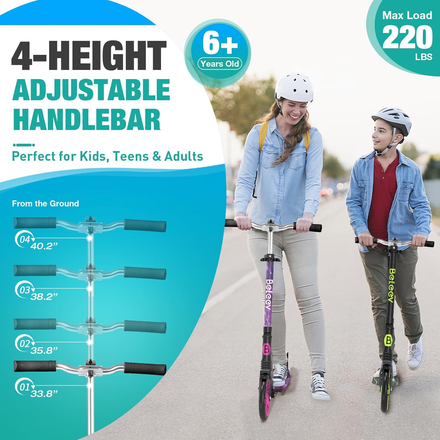 Thumbnail 1 de BELEEV kids scooter (Ages 6+) with 200mm big wheels, adjustable handlebar and front suspension