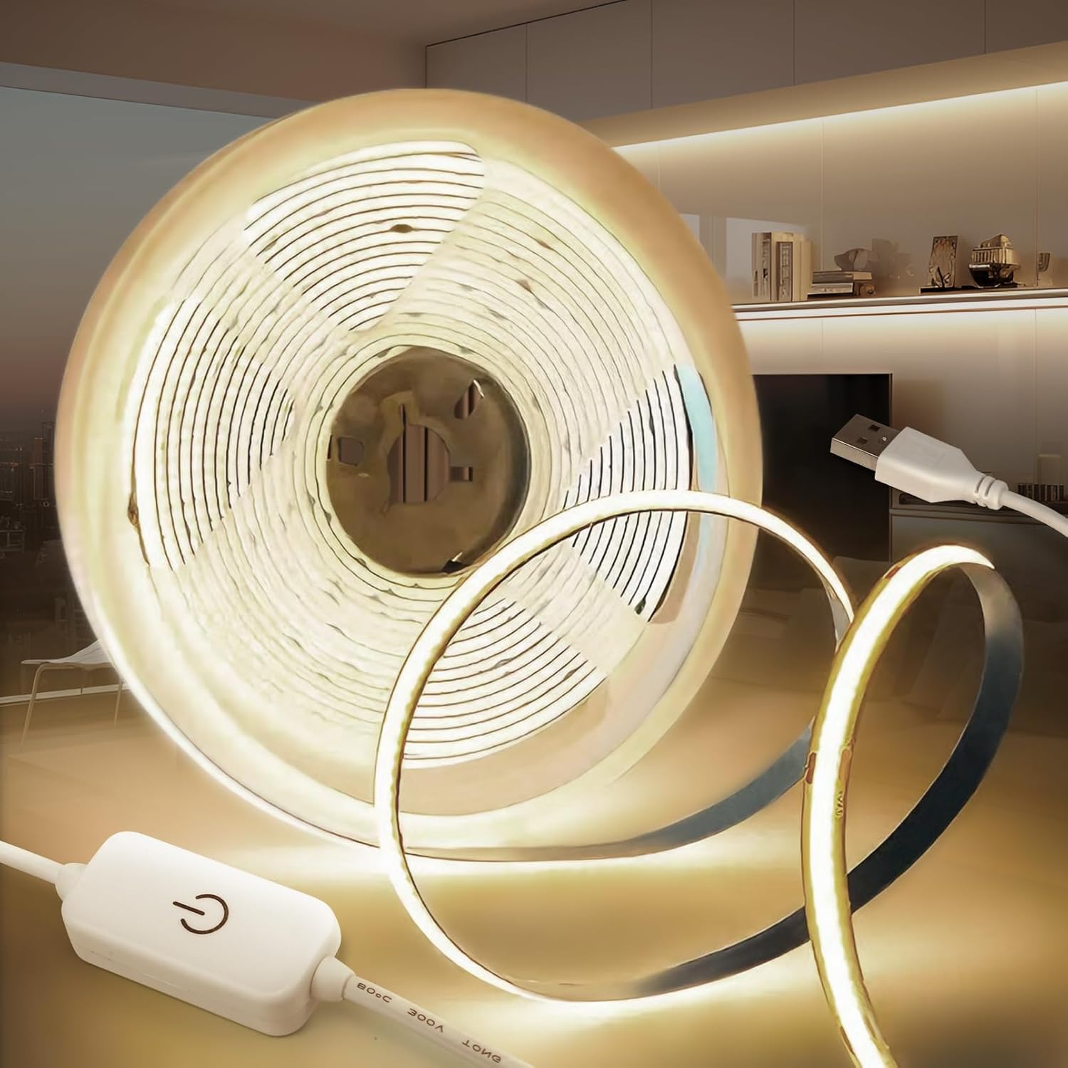 Detalle de KSIBNW 5M USB COB LED Streifen – dimmbar, 5V, neutralweiß 4000K, CRI90+