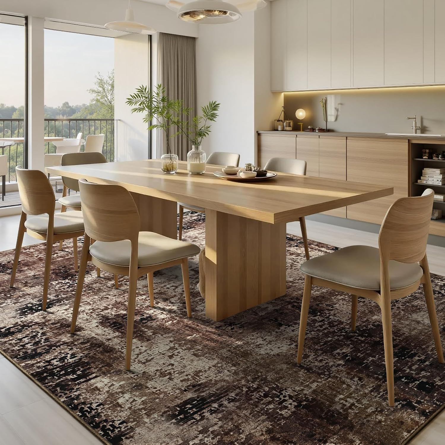 Detalle de Ompaa 5x7 Brown Living Room Rug | Machine Washable Boho Non-Slip Area Rug