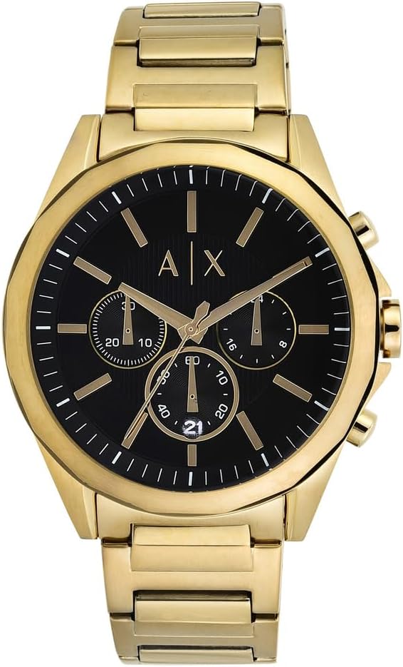 Detalle de Armani Exchange Goldfarbene Herrenuhr – Quarz-Chronograph, 44 mm Gehäuse, Edelstahlarmband