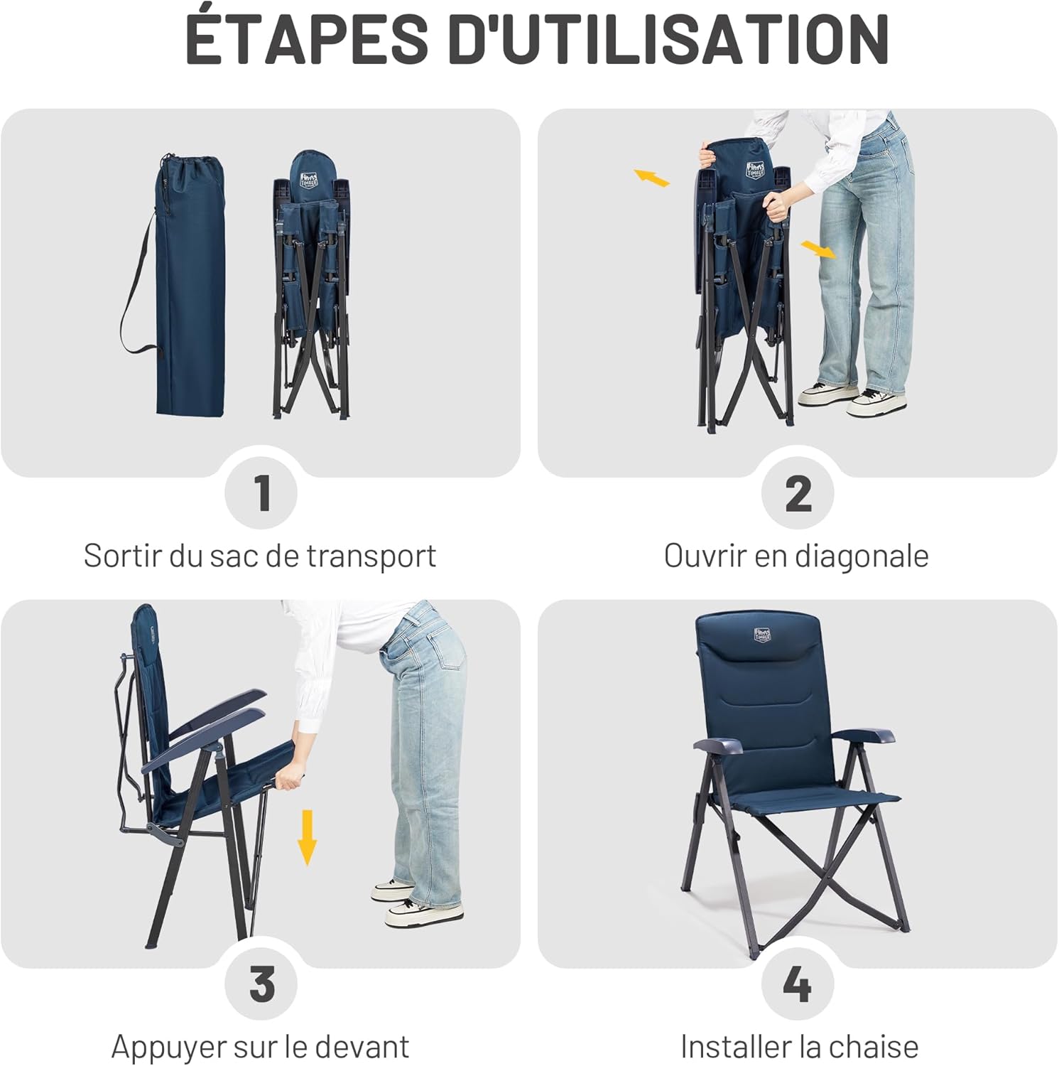 Thumbnail 5 de TIMBER RIDGE Chaise pliante camping portable 150 kg, dossier haut 4 positions