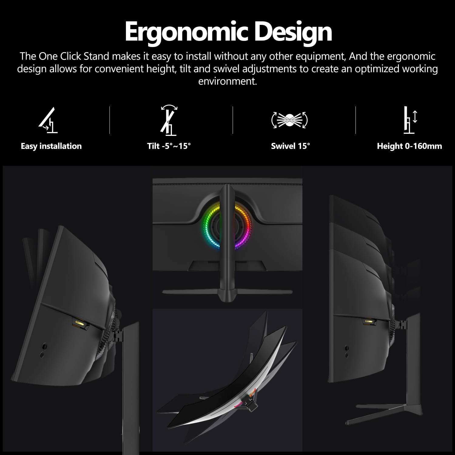 Thumbnail 6 de Gawfolk 49 Inch Dual QHD Curved Gaming Monitor (120Hz, 5120x1440, 1500R, Height Adjustable Stand)