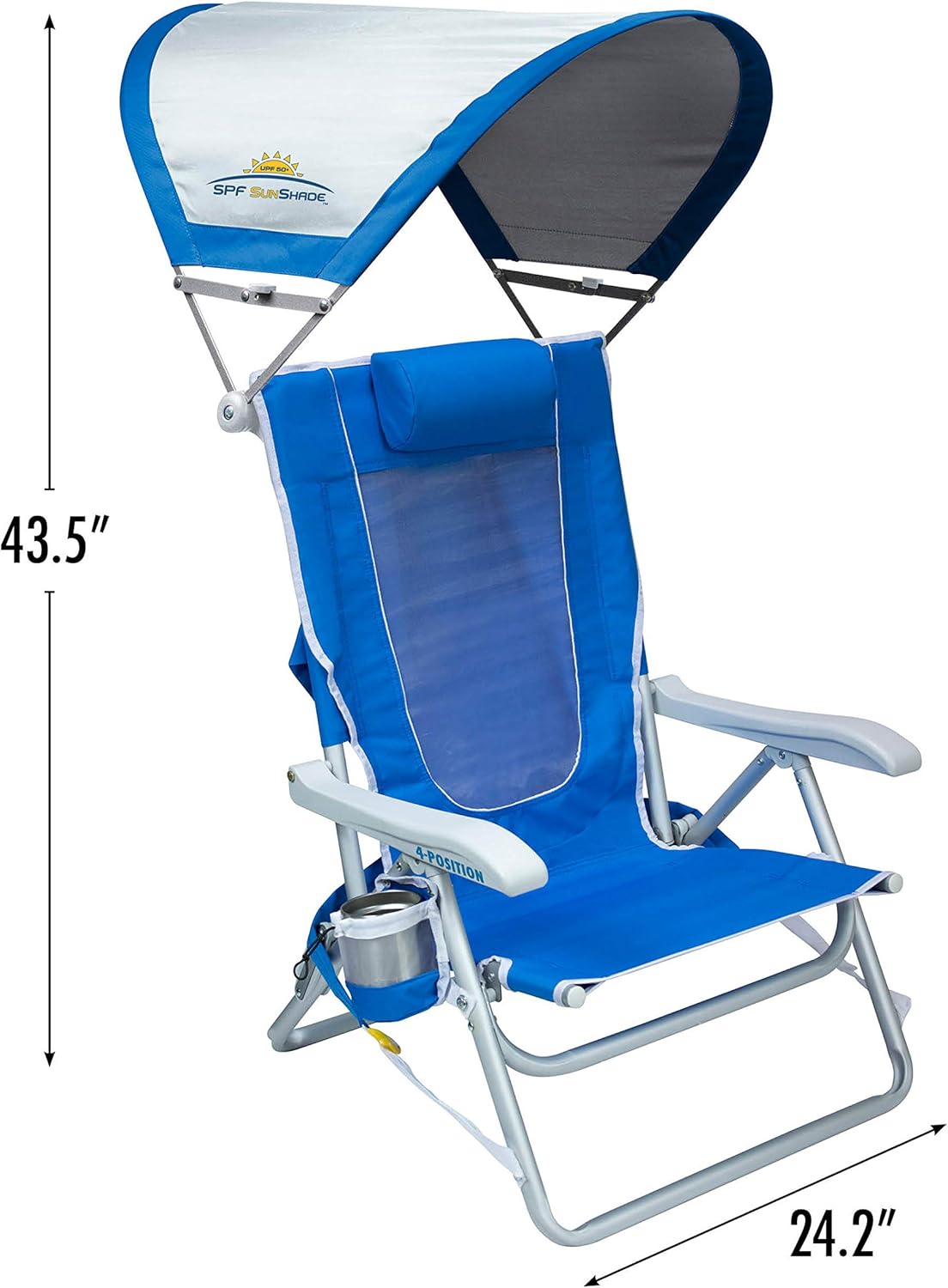 Thumbnail 5 de GCI Outdoor Sunshade Backpack Beach Chair | Reclining Folding Canopy Chair with Durable Armrests & Carry Straps