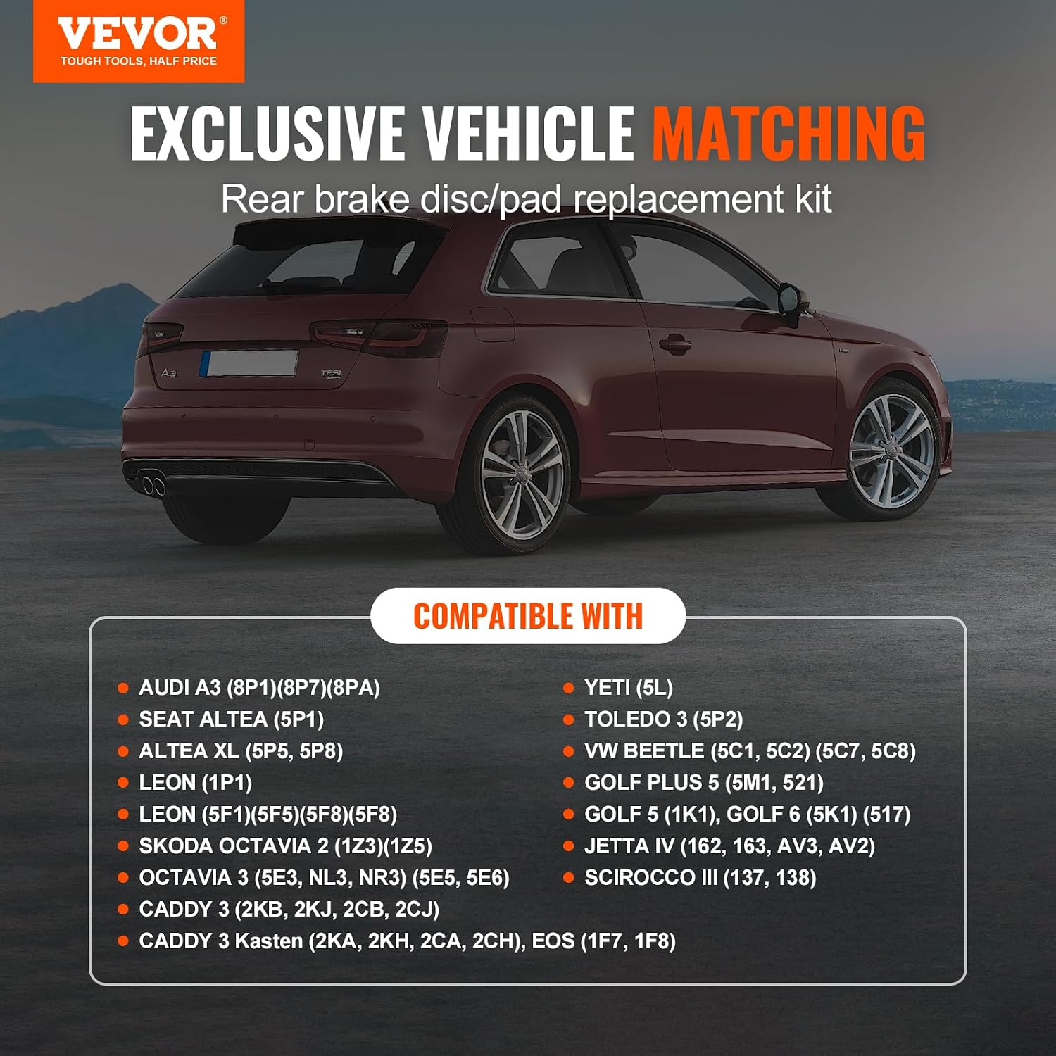 Detalle 2 de VEVOR Hinterradbremsen-Set kompatibel mit Audi A3 (8P) und weiteren Modellen – 253 mm Scheiben, Keramikbeläge