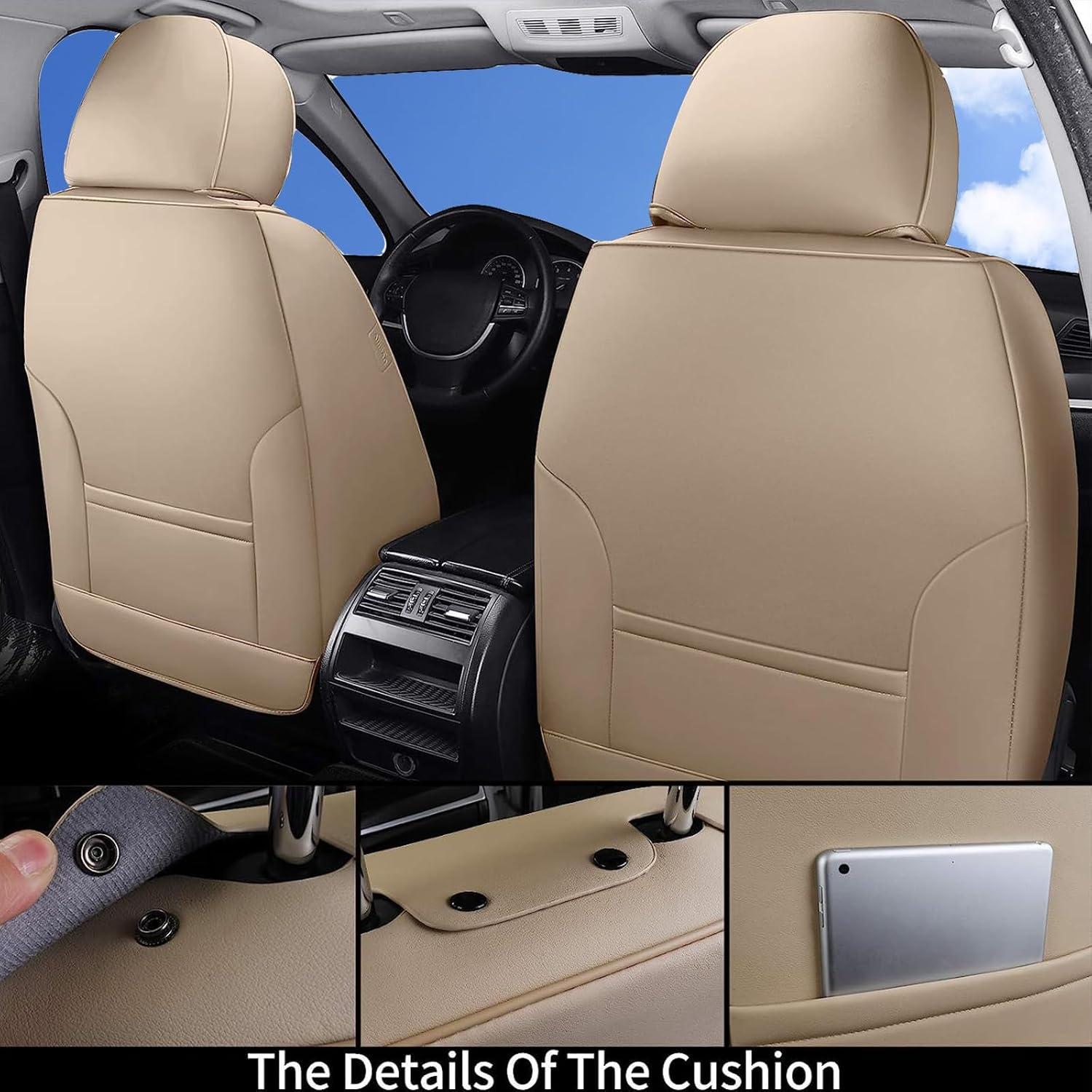 Thumbnail 1 de Coverado Beige Universal Front Seat Covers with Nappa Leather
