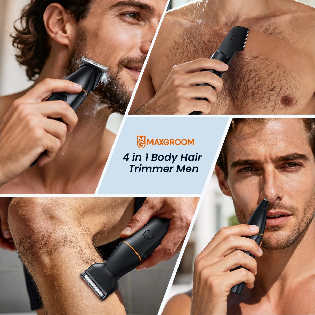 Detalle 2 de MAXGROOM Manscape 4-in-1 Body Hair Trimmer for Men – Electric Razor Kit with Magnetic Blades, IPX6 & USB-C