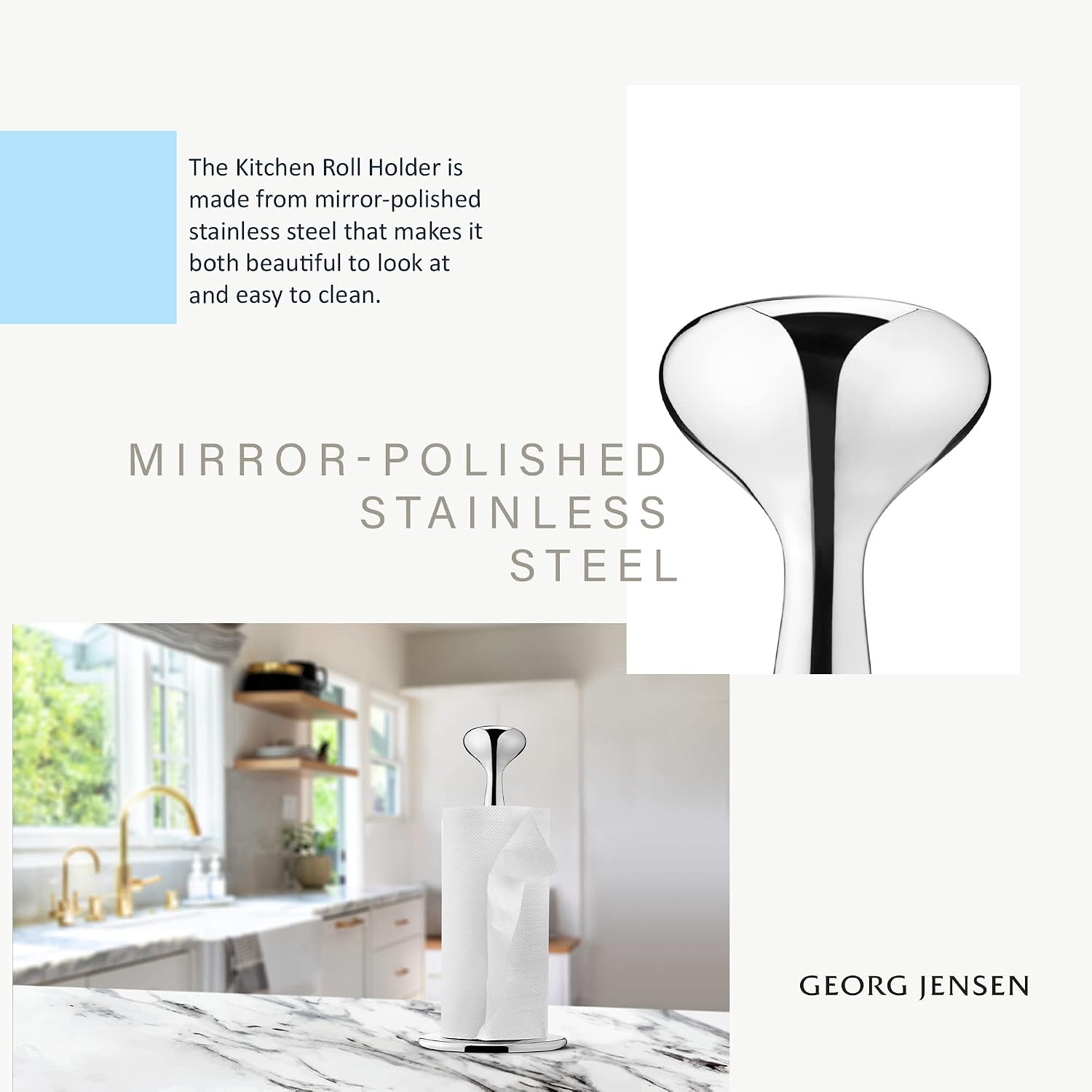 Detalle de Georg Jensen Alfredo 3586202 Stainless Steel Kitchen Roll Holder, Silver