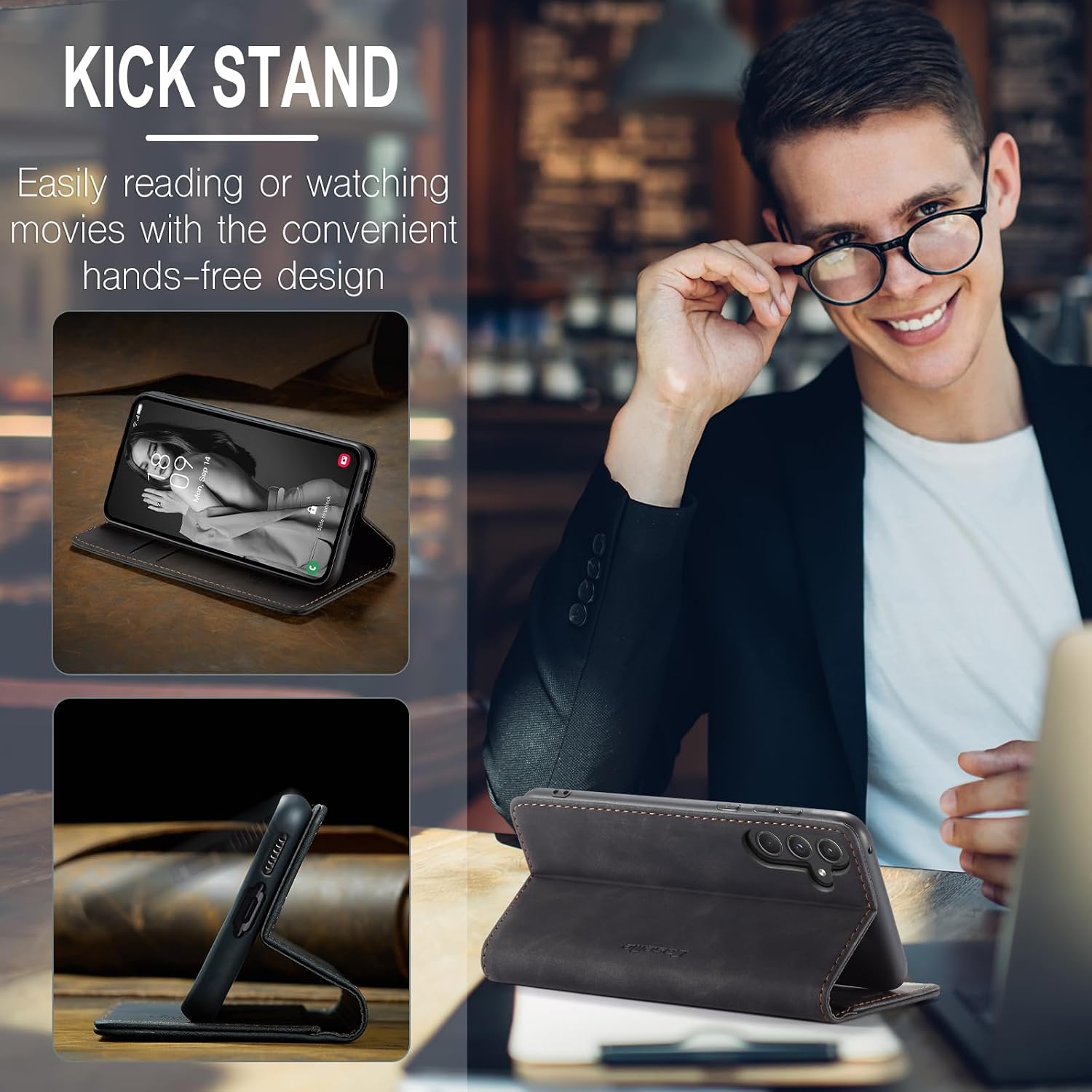 Detalle 2 de Lanranwa Samsung Galaxy A36 5G Black PU Leather Flip Case with Card Slots