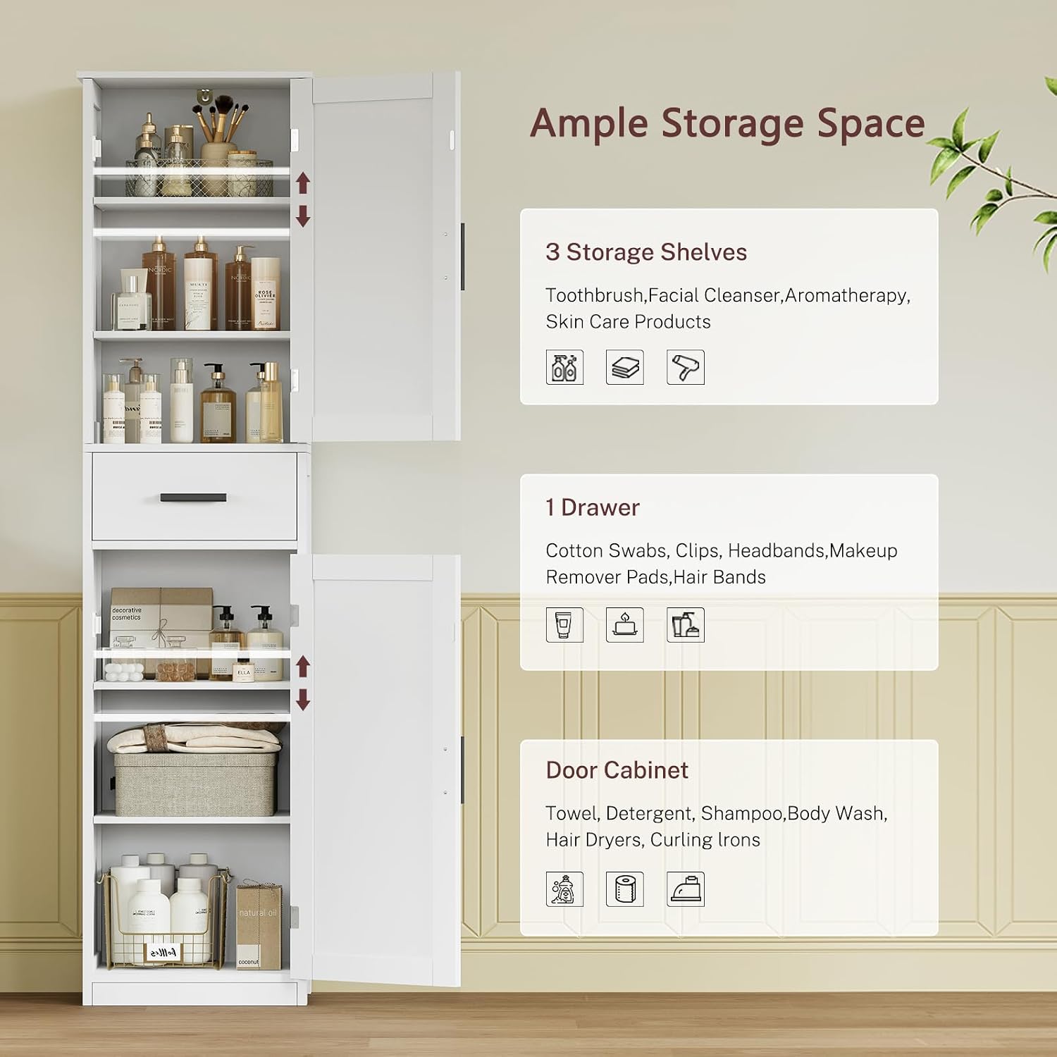 Detalle 1 de usikey Tall Bathroom Cabinet, 67-Inch