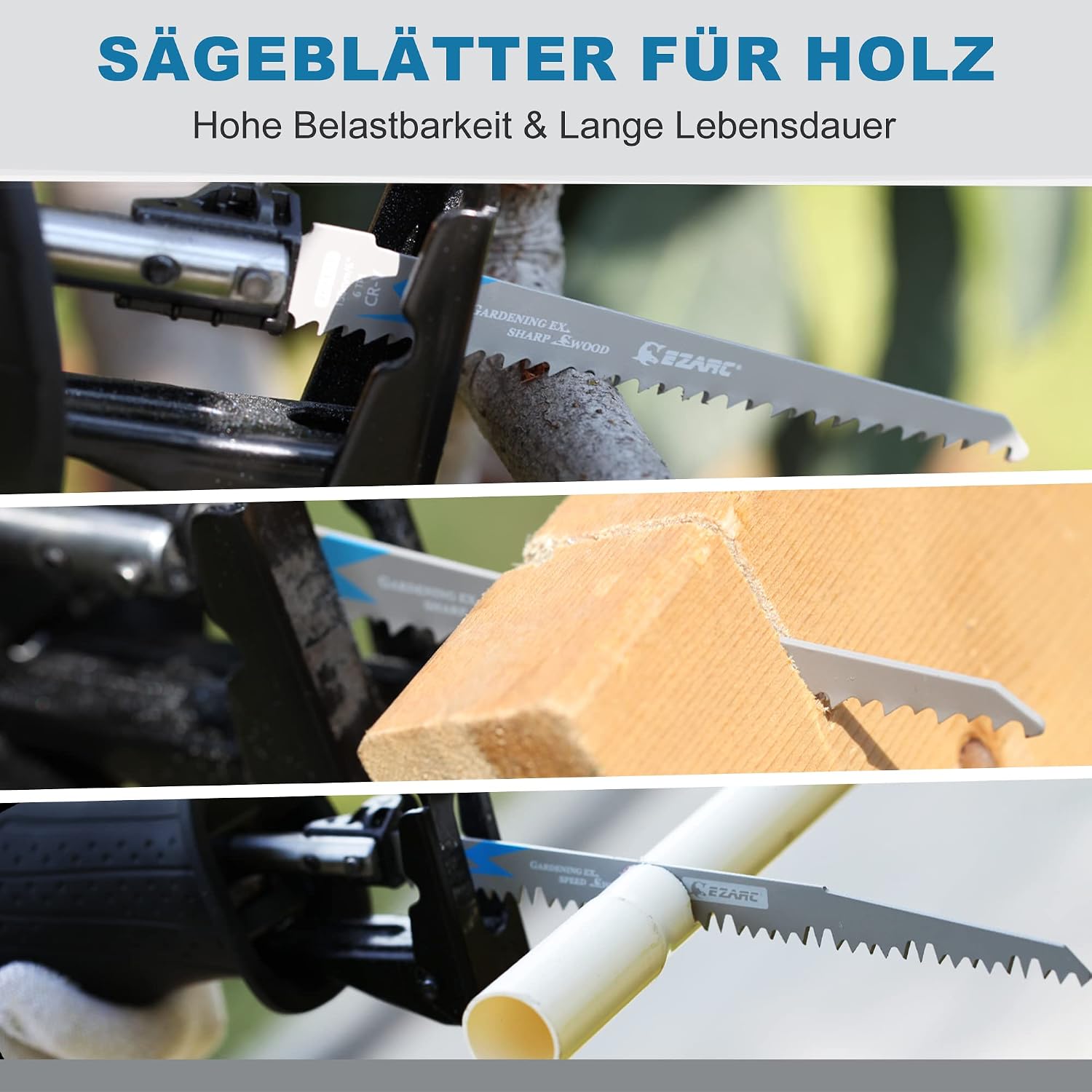 Detalle 2 de EZARC Säbelsägeblätter-Set R931GS (5-teilig) für Holz, 225 mm, 5 TPI – Zubehör für schnelle Schnitte