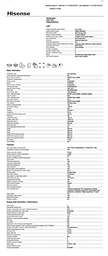 Thumbnail 14 de Hisense HS622E90XUK Freestanding Dishwasher: 85cm, 13 Place Settings, Eco Program, Dry+