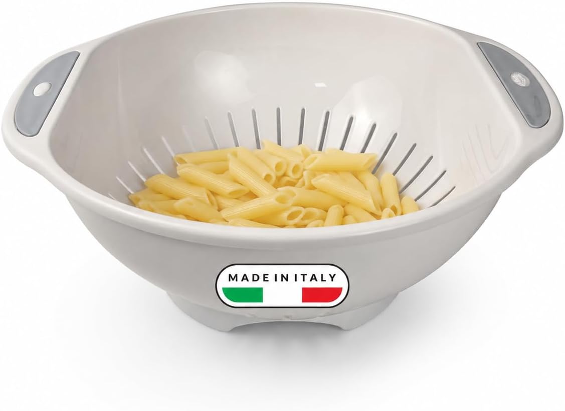 Detalle de Snips 000632 Pasta Strainer, 28 cm Plastic Colander with Handles, White & Grey