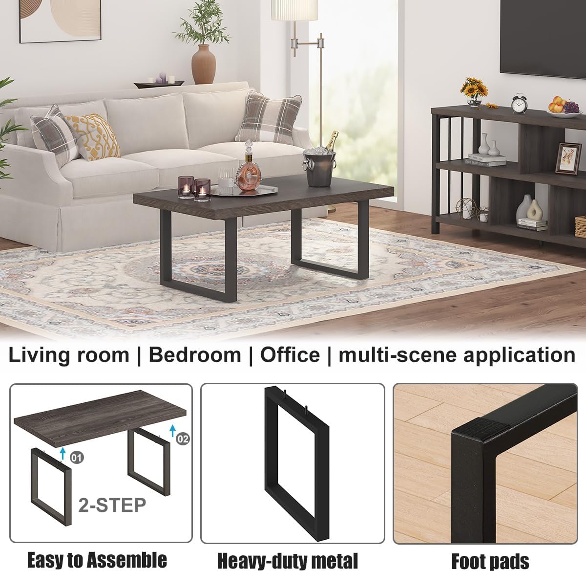 Thumbnail 3 de IBF tavolino moderno rettangolare in legno e metallo industriale (fino a 136 kg), 100 cm