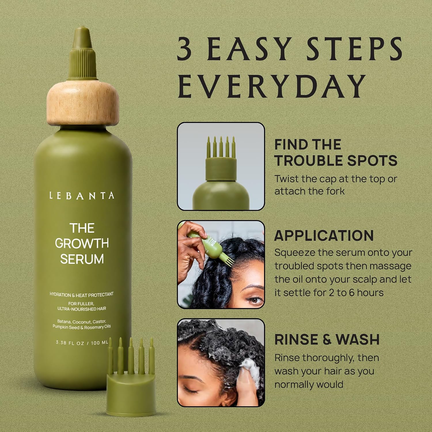 Detalle de Lebanta Batana Oil for Hair - 100% Pure & Natural Blend for Thicker, Stronger-Looking Hair