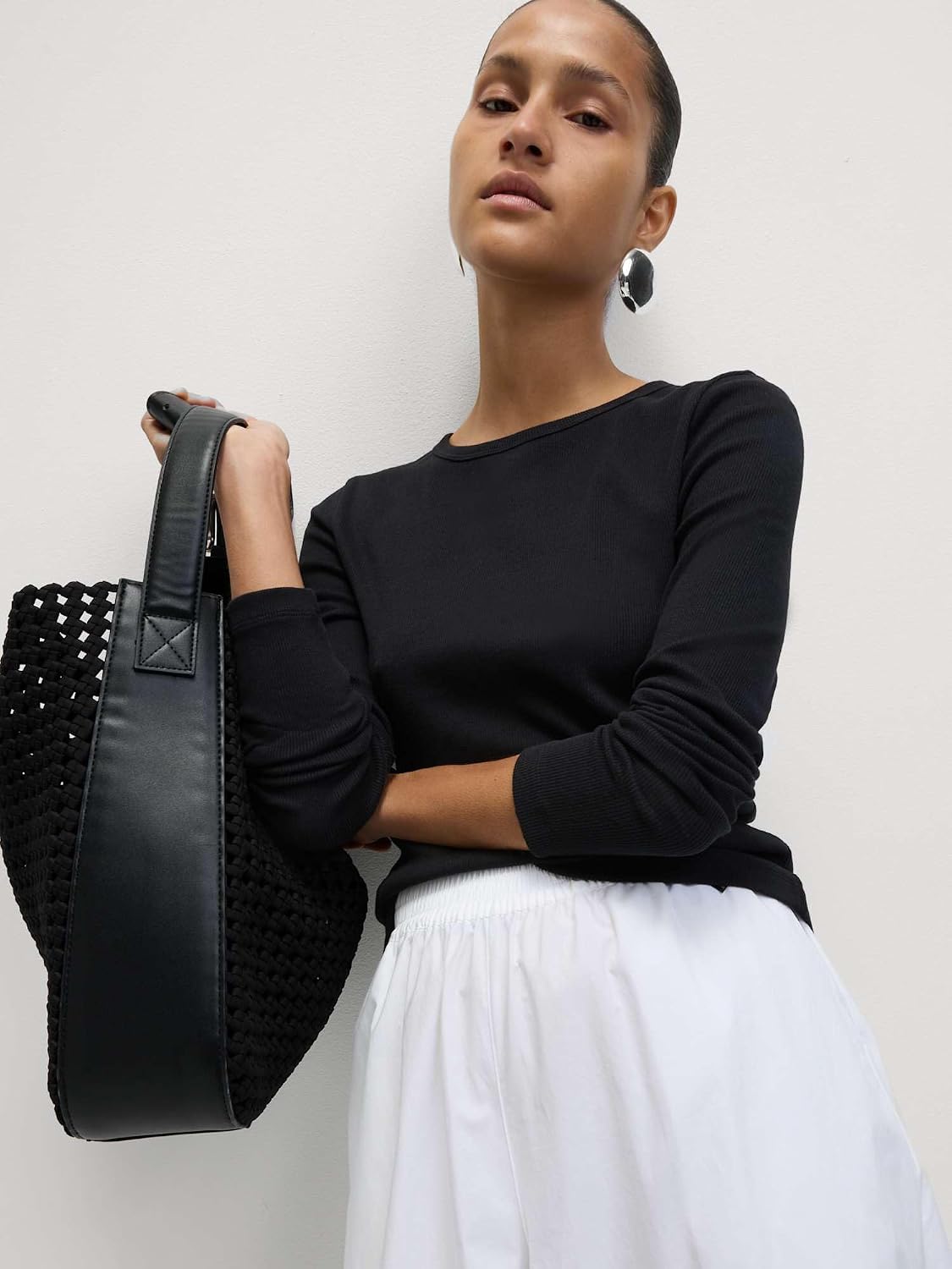 Detalle 2 de Marks & Spencer geribbelde damestop met hoog katoenaandeel, slim fit en stretch