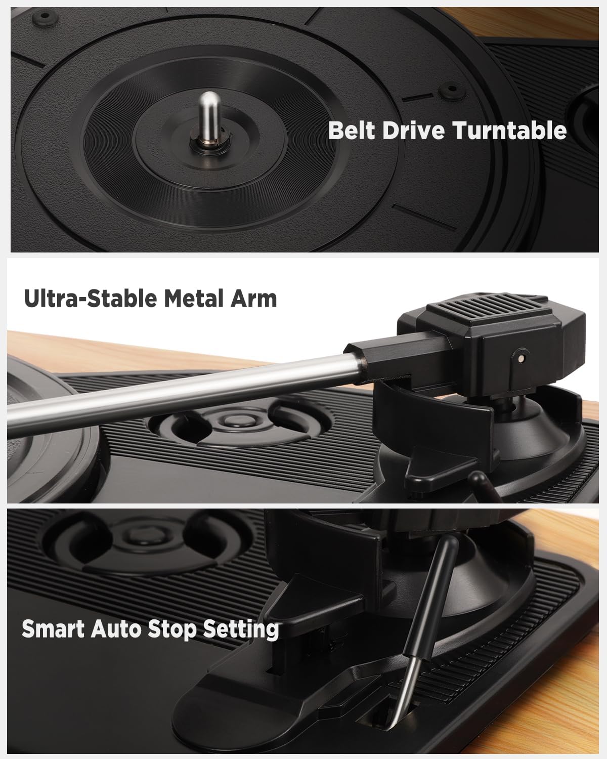 Detalle 1 de VIFLYKOO platenspeler met Bluetooth 5.4, stereoluidsprekers en drie snelheden