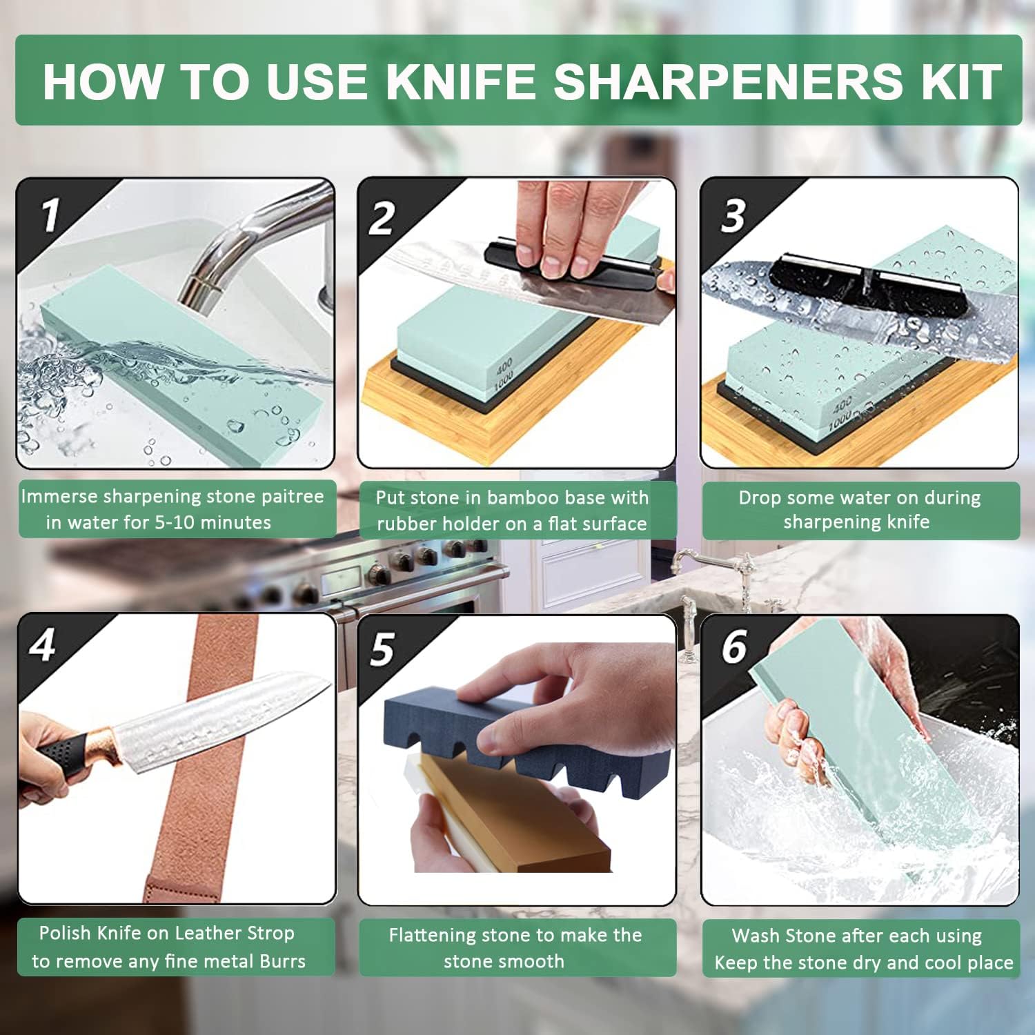Thumbnail 2 de Professional Knife Sharpeners kit 400/1000 Grit Whetstone 🔪
