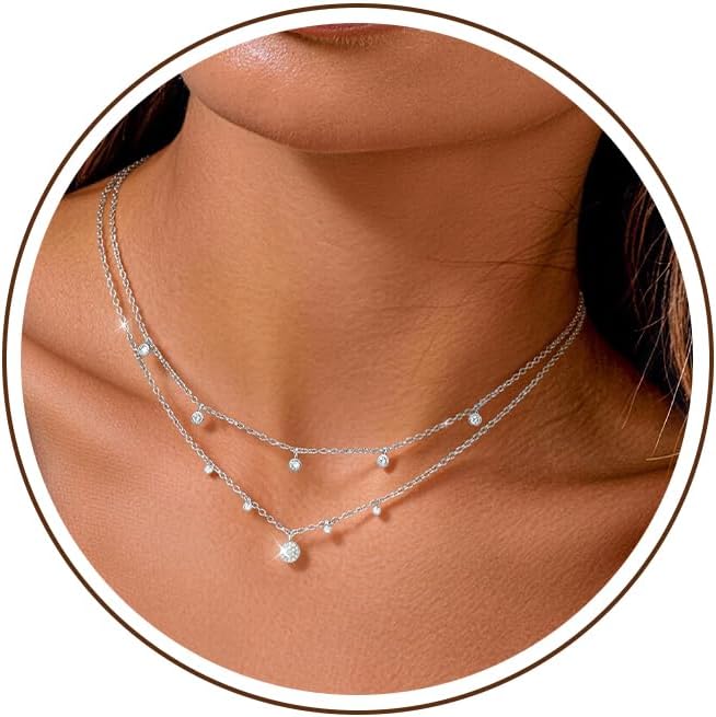 Chihayafuji 925 Silver Pendant Necklace for Women – Layered Dainty Cubic Zirconia, Gold Plated & Waterproof