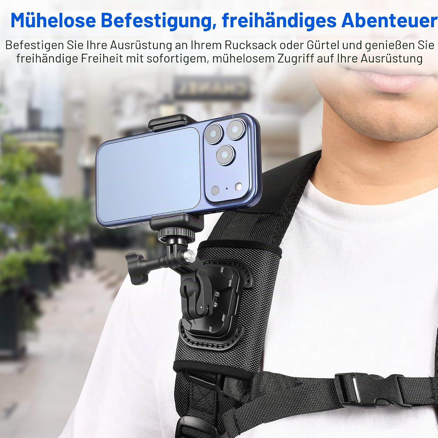 Thumbnail 6 de Rucksack Mount Schultergurt Clip Halter 360° – Quick Release Adapter für Insta360 X5/X4 Air Ace Pro 2, DJI Osmo, 360 Nano Action 6–5, GoPro Zubehör