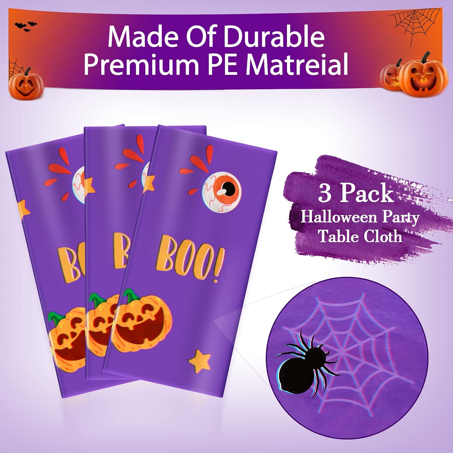 Detalle de PERFQU Halloween Tablecloth, 54 x 108 Inch