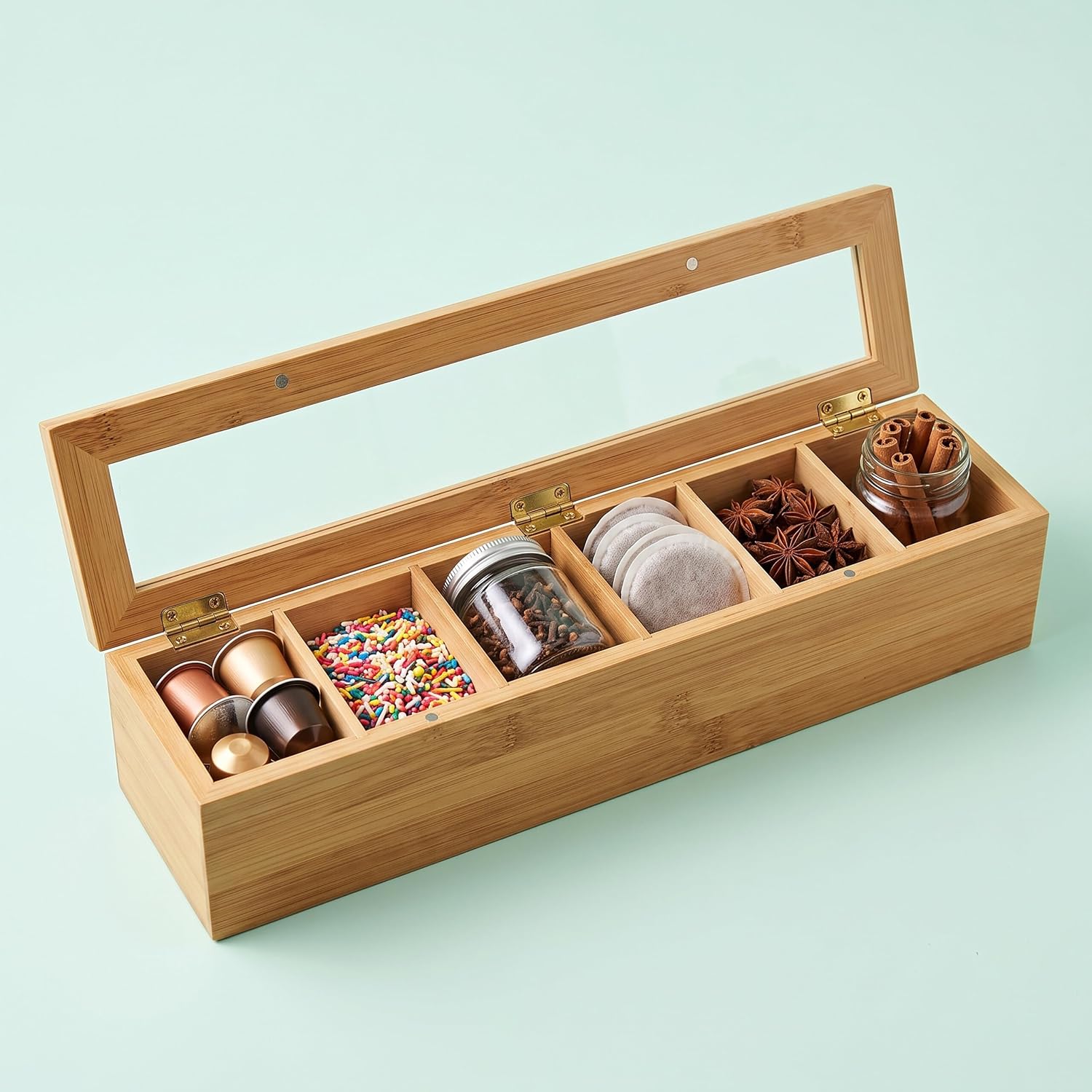 Thumbnail 6 de Relaxdays Tea Box, 6 Compartments, Bamboo and Plastic, Natural
